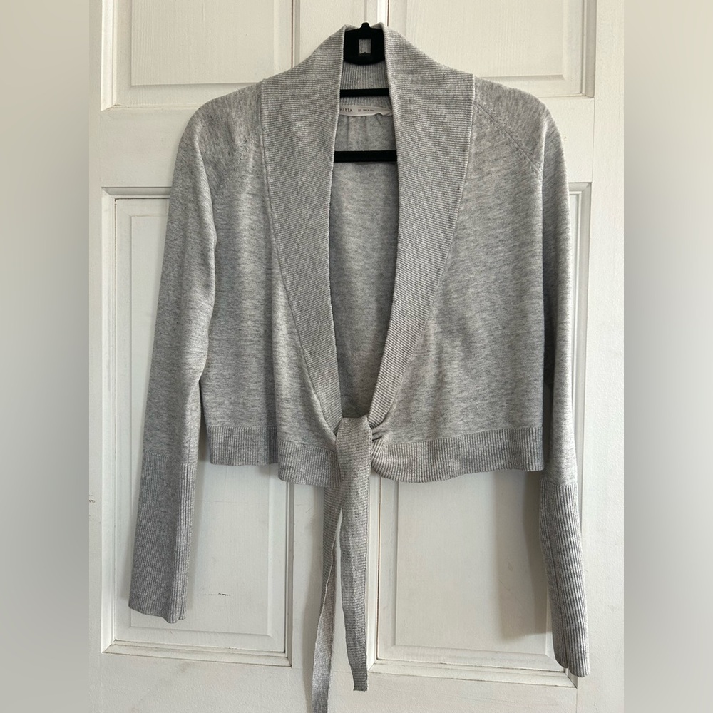 Athleta Light Gray Tie-Front Cropped Cardigan